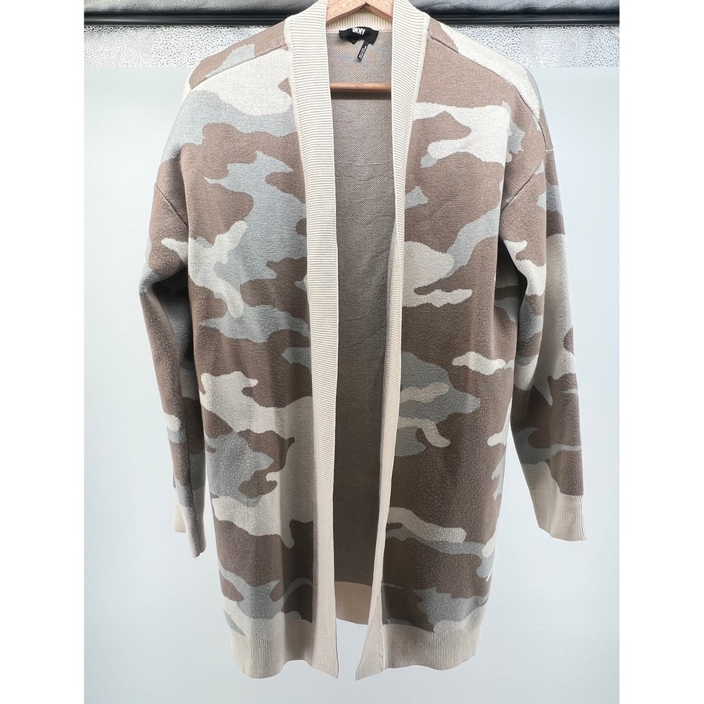 DKNY Camouflage Open‎ Front Long Cardigan Sweater Womens Size S